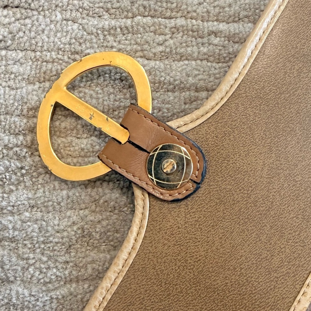 Christian Dior Vintage Tan Leather Double Handle Shoulder Bag with Gold CD Logo - Picture 10 of 16